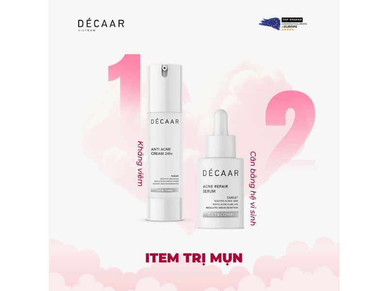 Serum và kem dưỡng trị mụn của Décaar